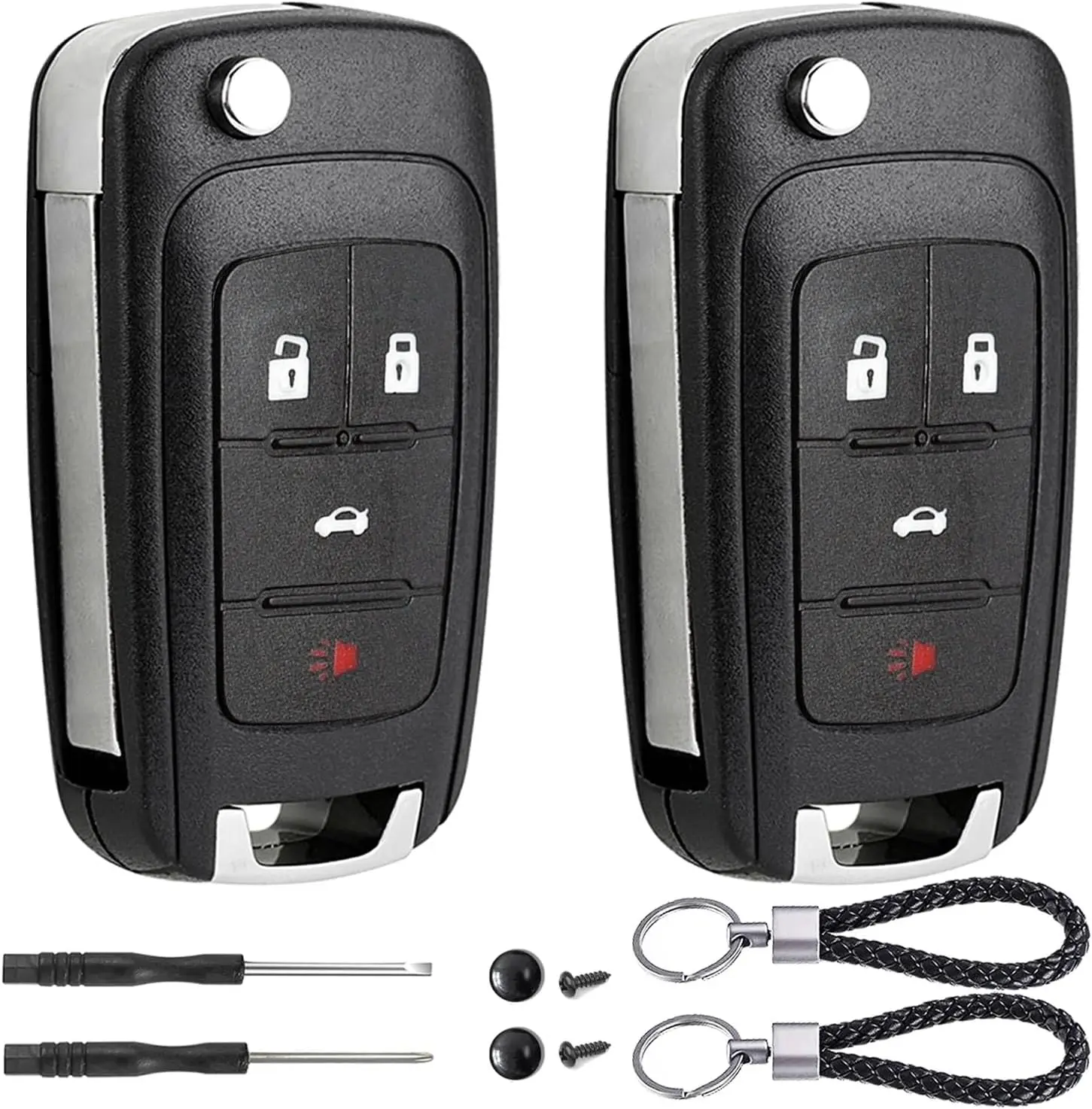 2 Pack Flip Key Fob Case Shell Replacement 4 Button for Chevy Cruze Equinox Camaro Impala Malibu Sonic Buick Regal Verano Encore Lacrosse GMC Terrain 2010 2011 2012 2013 2014 2015 2016 2017 2018 2019