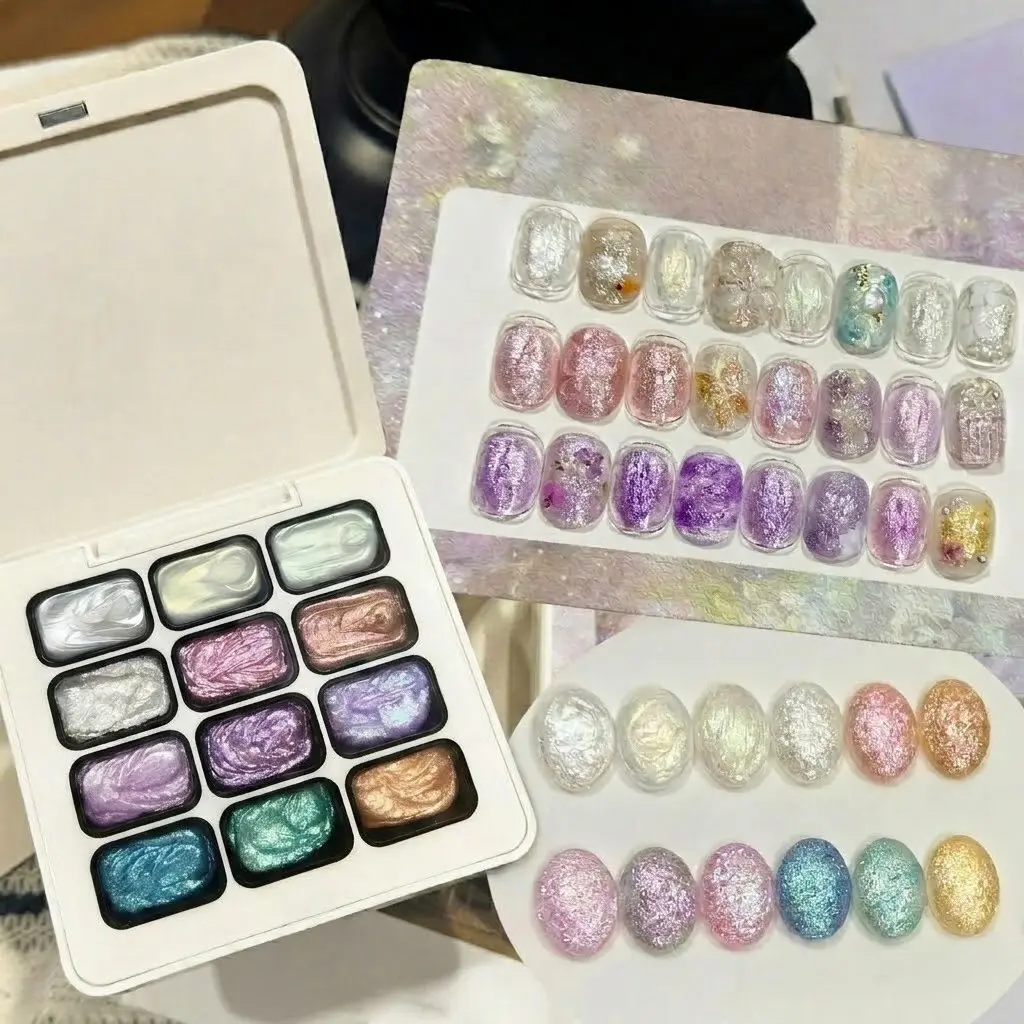 12-Color Solid Gel Nail Art Balm, High Saturation Shimmer, LED Nails, DIY Nail Design, Manicure Gel Art, Perfect Gift, Nail Products, No Alcohol or Aerosol, Non-Flammable