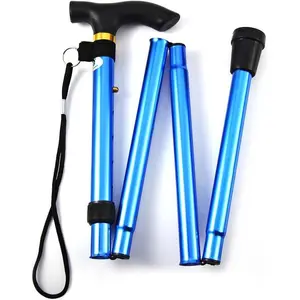 Folding Lightweight Walking Stick - Adjtable Aluminum Metal Collapsible Travel Cane with Non-Slip Rubber Base