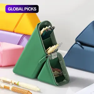1 fashionable silicone pen holder, foldable large capacity expandable upright pencil case for desktop office and study, portable and high-quality design, suitable for birthday gifts, learning rewards, or Teacher's Day students and office use Pencil Bag
