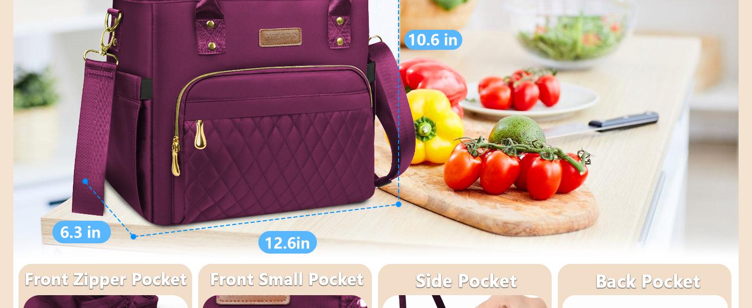 Lunch Bag Lunch Box Women - Leakproof Insulated Lunch Cooler Bag for Women - Large Lunch Tote Bags Adults, Purple