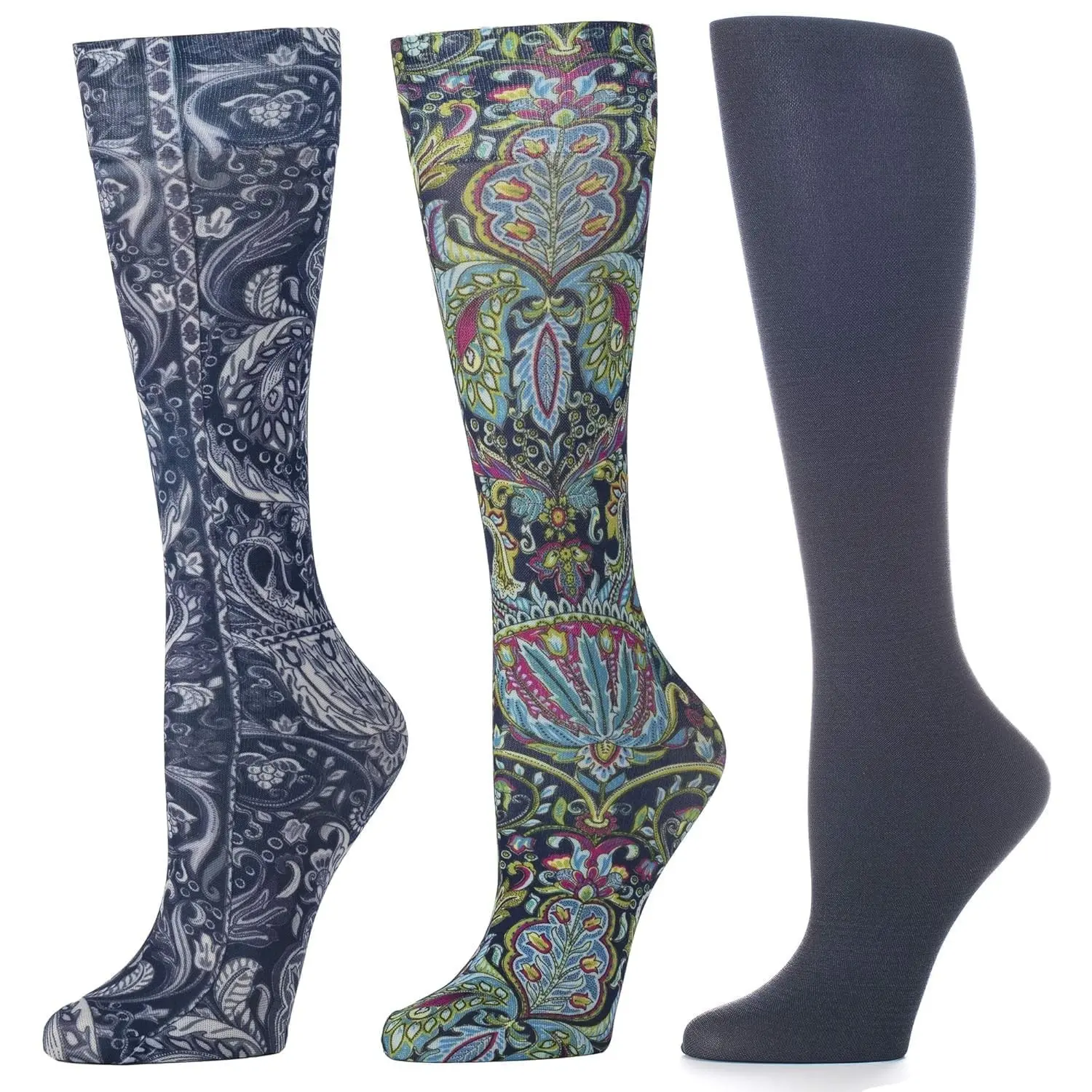 Women's Therapeutic Compression Underwear Socks, 8-15mmHg Mild, Set of 3, Made in USA, Bright Versace Paisley Queen Design, Leg Circulation Support, Underwear For Women