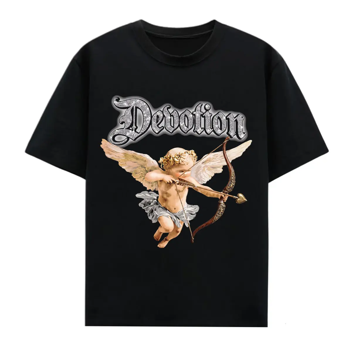 Men's 100% Cotton Angelic Print Casual Streetwear T-Shirt - Round Crew Neck, Short Sleeve, Fitted Athletic Cut, Basic, All Seasons, Cold Wash Safe, Check Size Chart, Includes 2XL Size Option