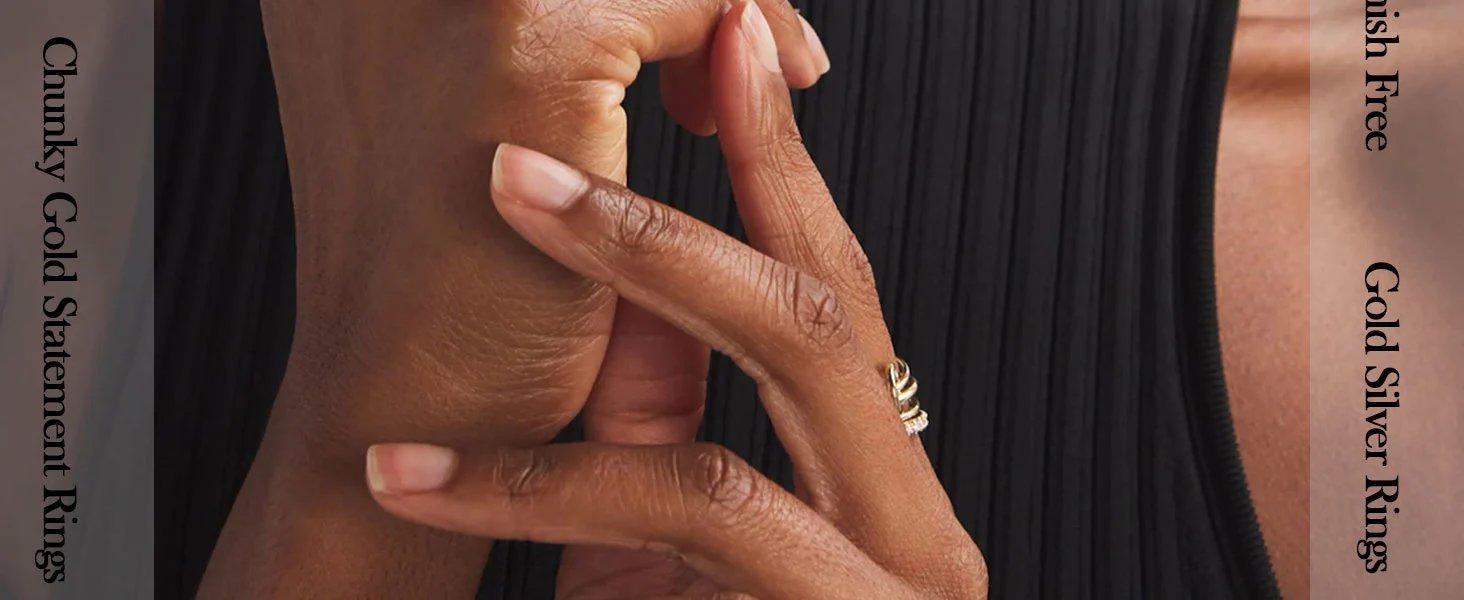 Gold Silver Stackable Rings for Women Non Tarnish 18K Gold Plated Interlocking Ring Stack Set Mixed Metals Statement Rings Dainty Cubic Zirconia CZ Trendy Fashion Chunky Connected Band Thumb Ring Size 4 5 6 7 8 9 10 11 Gold Silver Jewelry Gift for Wom