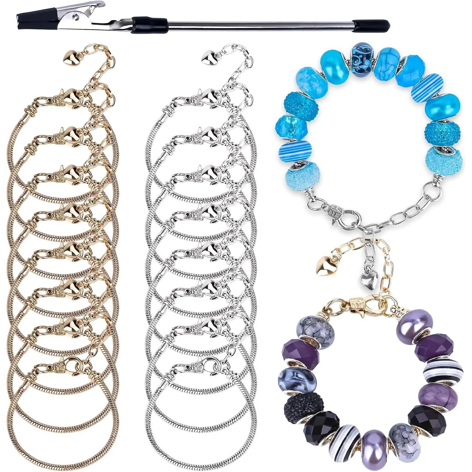 16 count Snake Chain  Bracelet Adjustable Bangle Bracelets with Heart Lobster Clasp Extender Adjustable DIY Bracelet Chain for Women DIY  Making Supplies 7.87"