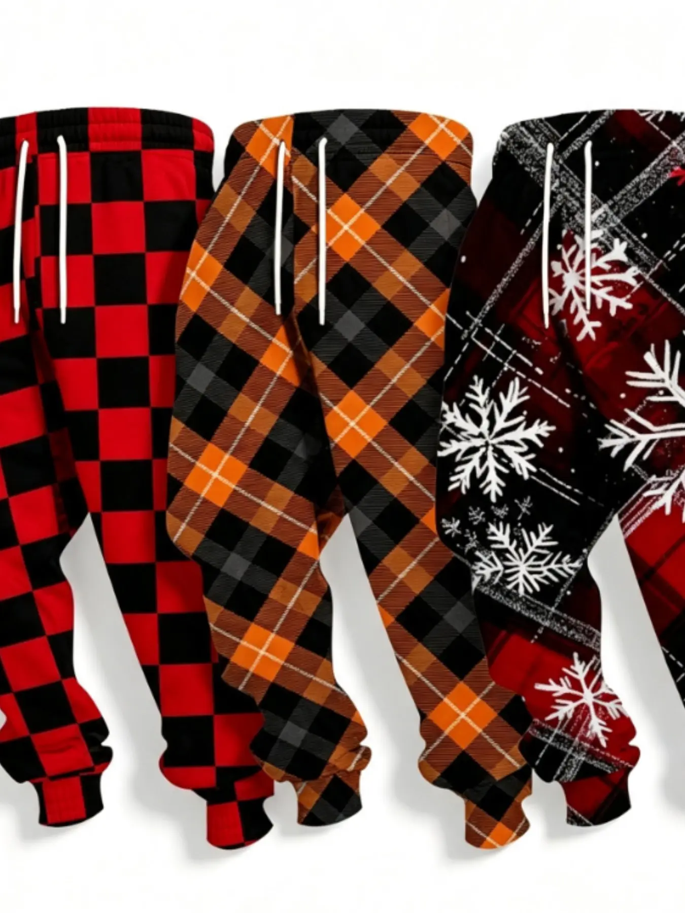 Men's 3-Piece Plaid Element 3D Print Sweatpants, Casual Drawstring Joggers, Street Style, Comfortable Fabric, Fashion Design, Ankle Length