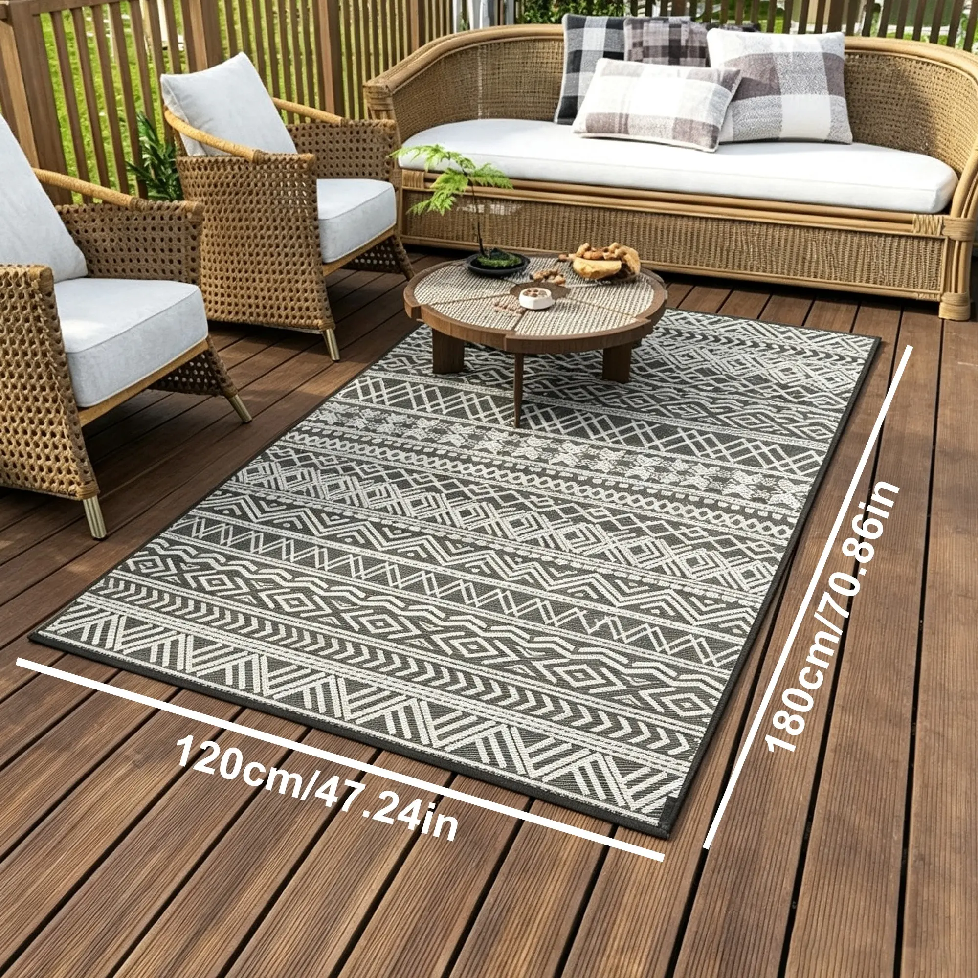 Waterproof Outdoor Rug 120x180cm, Boho Washable Rugs, Bohemian Style, Plastic Double-Sided Mat, Large Outdoor Floor Pad, Portable, Washable, for RV, Patio, Beach, Camping