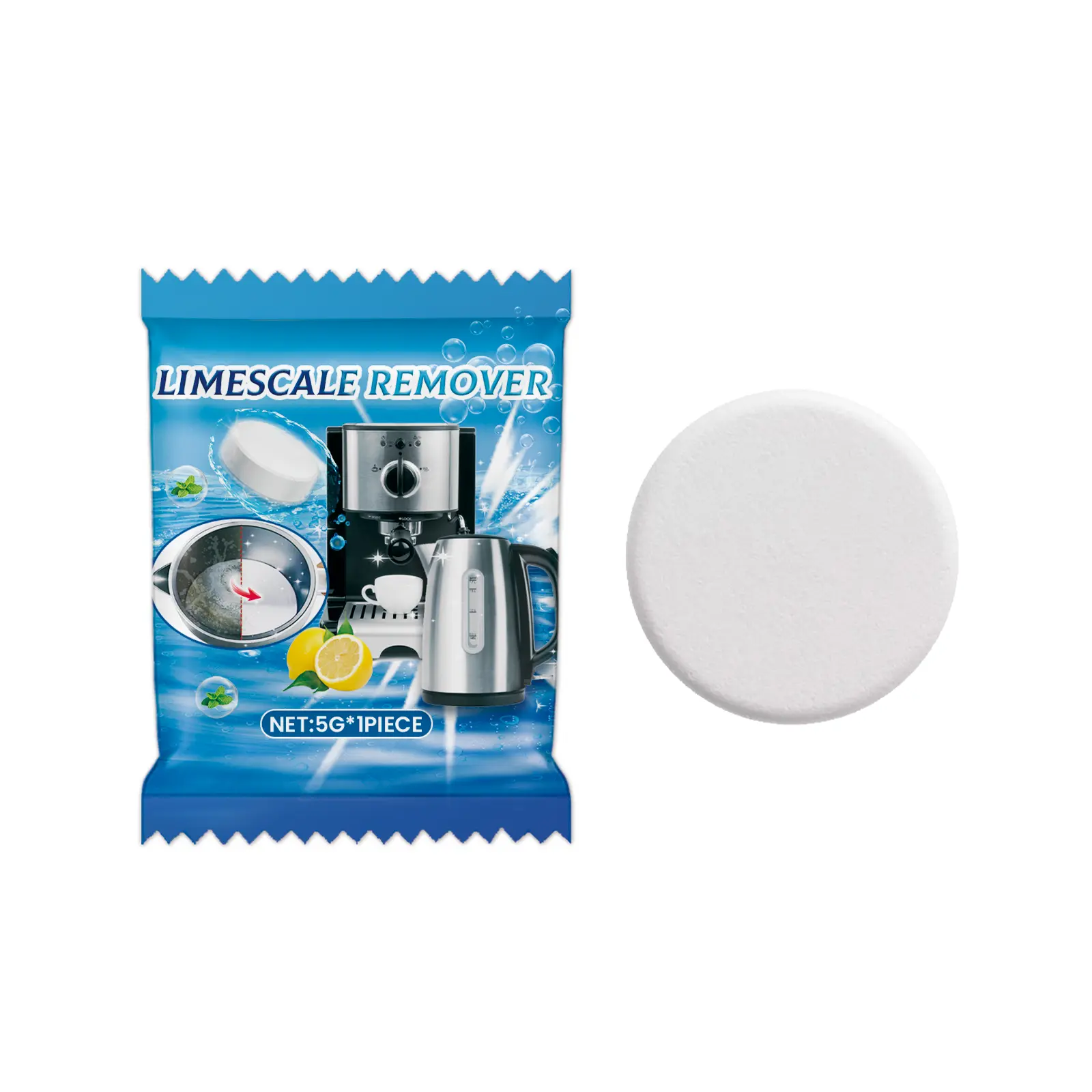 Effervescent Limescale Remover Tablets, Hard Water Mineral Deposit Descaler, Lemon Extract Formula, Multi-Purpose Cleaner for Kettles, Coffee Makers, Shower Fixtures