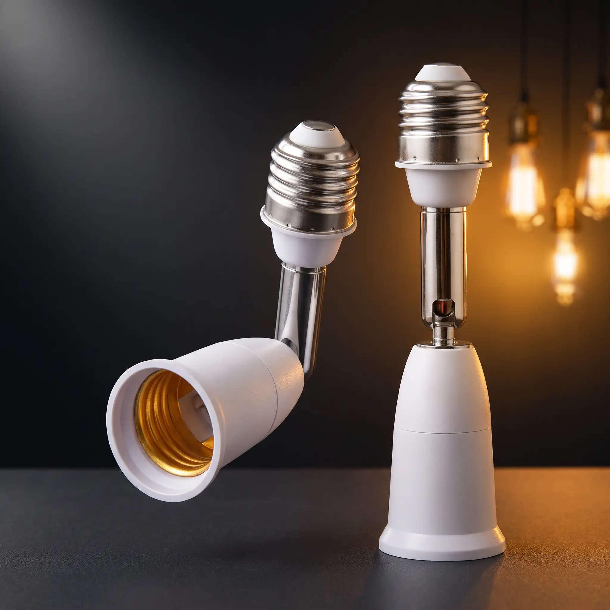 E26/E27 Copper Lamp Holder Converter, 4.5in Bendable Adjustable Bulb Socket Extender (0–60w, 100–240V) for Illumination, Photography, Workplace with 180° Vertical & 360° Horizontal Rotation