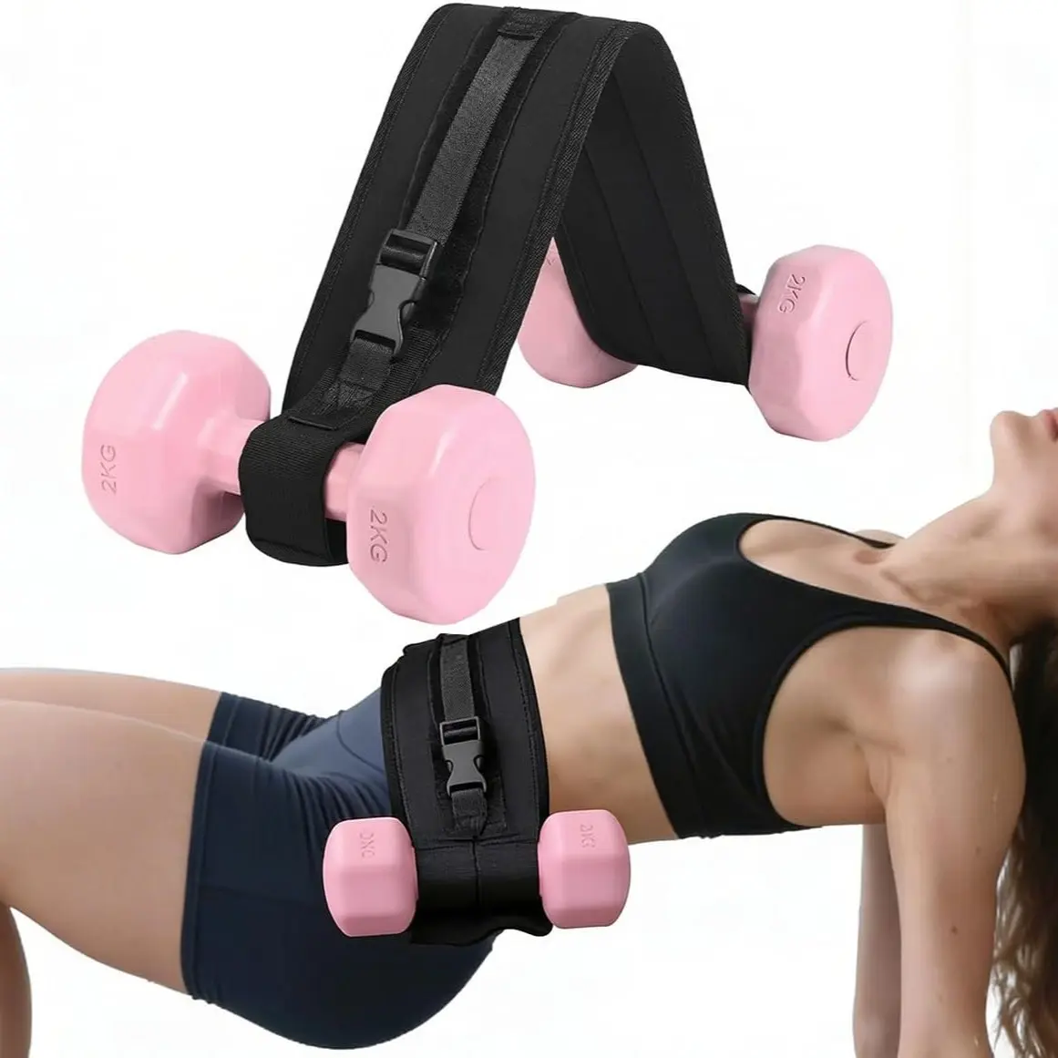 Hip Thrust Dumbbell Holder Belt: Wide Padded Support Belt for Barbell/Dumbbell/Kettlebell for Home Workouts, Butt Workout Equipment, Adjustable Strap Non-Slip Safety Comfort Squats & Strength Exercises