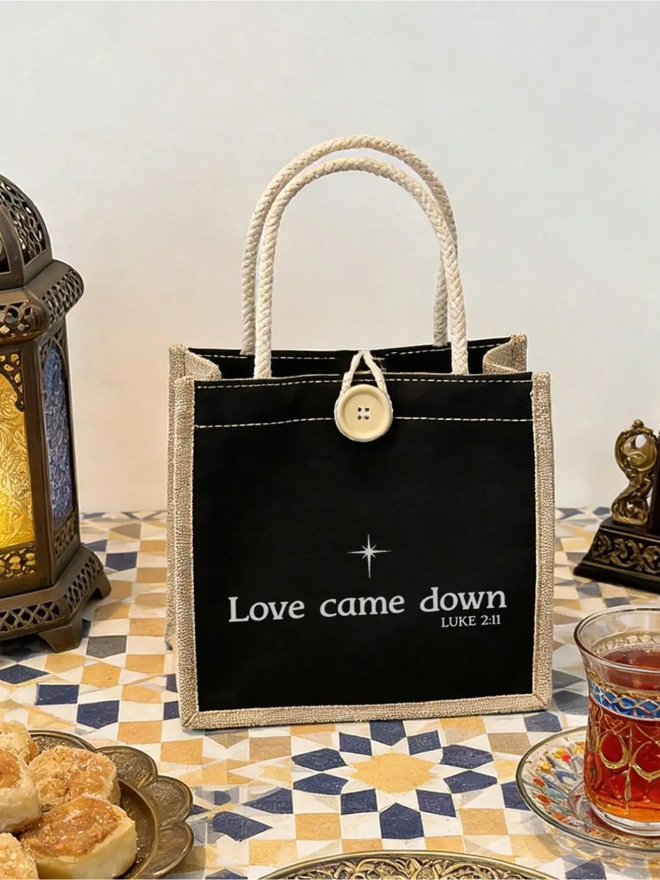 Women's Christian Handbag, Luke 2:11 Bible Verse, Reusable Jesus Cross Design, Elegant Open Top, Washable, Religious Gift, Church Accessory
