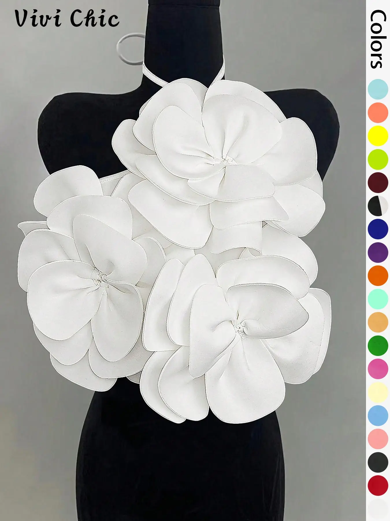 Women's Plain Flower Decor Halter Cami Top, Elegant Beautiful Sleeveless Chic Fashion Casual Top for Daily Outdoor Wear, Ladies Clothes for Summer, Cute Tops