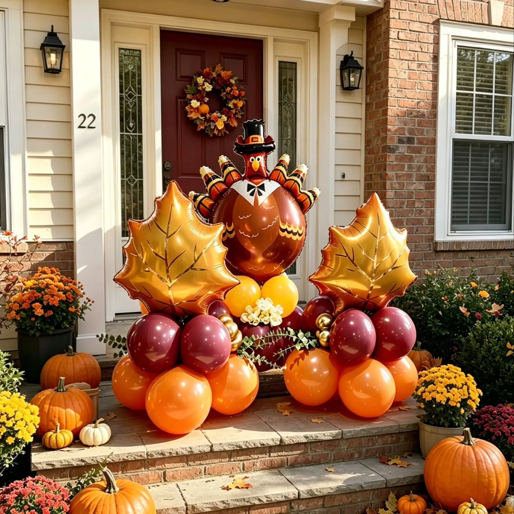 31-Piece Thanksgiving Turkey Theme Balloon Column, Maple Leaf Aluminum Balloons, Latex Balloons, Perfect for Fall Parties