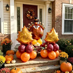 31-Piece Thanksgiving Turkey Theme Balloon Column, Garnet, Latex Balloons, Perfect for Fall Decorations