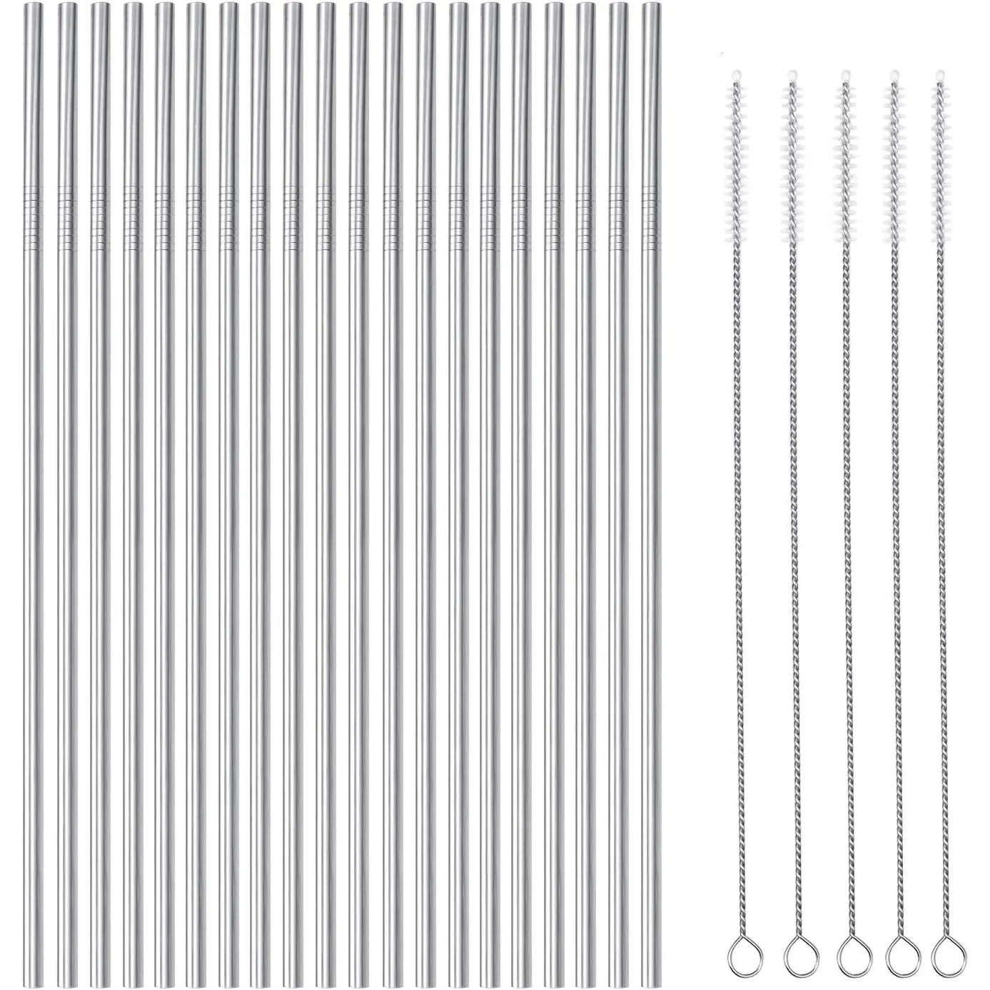 25 count Set Stainless Steel Straws Ultra Long 10.5 Inch Drinking Metal Straws  Drinking Straws for 20 30 OZ (20 Straight| 5 Brushes)