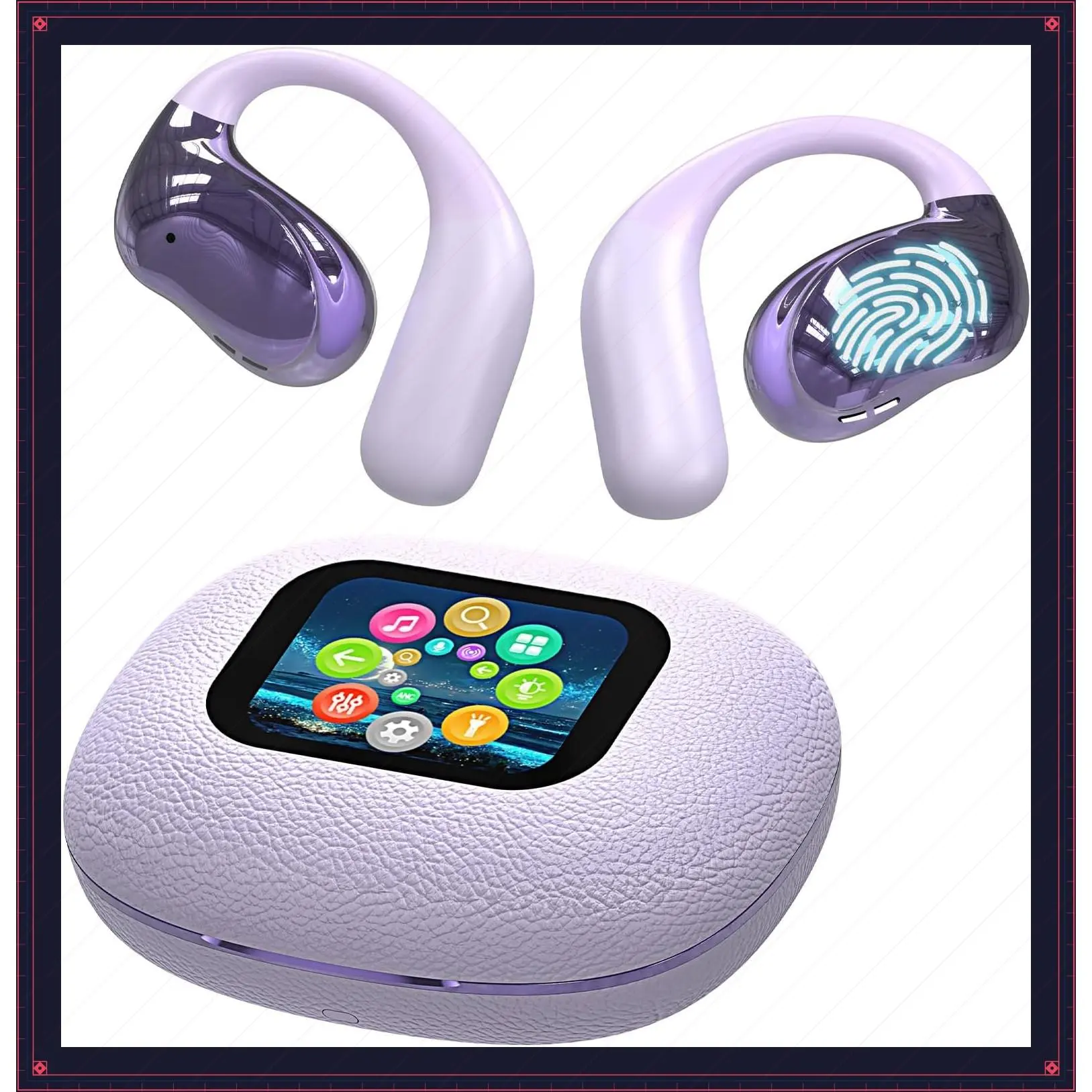 Open Ear Bone Conduction Headphones Bluetooth 5.4 Wireless Earhooks Earbuds with Touchscreen, IPX7 Waterproof, Ultra Comfort for Fitness Sports - PurpleGift