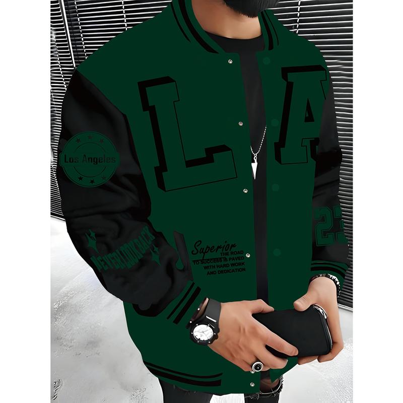 Men's Los Angeles Baseball Jacket - Red & Black with White Lettering, "SUPERIOR QUALITY" Embroidery, Lightweight & Warm Polyester Varsity Coat with Pockets, Hip Hop Rock Style Menswear Clothes Fitness Outdoor Sports Sunny Tops Gamis Casual Long Sleeve