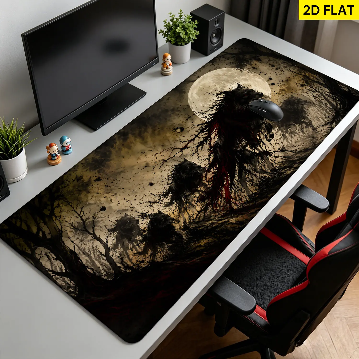 Extra Large mysterious wolf forest moon Mouse Pad,Non Slip Rubber Pad,Desktop Decoration Drotection Pad,Washable,Lock Edge Multi Size,Premium Multipurpose Mousepad For Office,Gaming Desk,Gift for Family and Friends