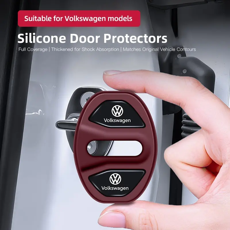 4Pcs Silicone Car Door Lock Buckle Protector Cover Interior Accessories Decal For VW GTI Polo Golf Passat Touareg Jetta Tiguan Taos ID.3 ID.7 Atlas Amarok ID.5 ID.4 Arteon Variant Taigo Nivus Caddy Virtus CC Touran Sharan Beetle Scirocco Automotive Decals