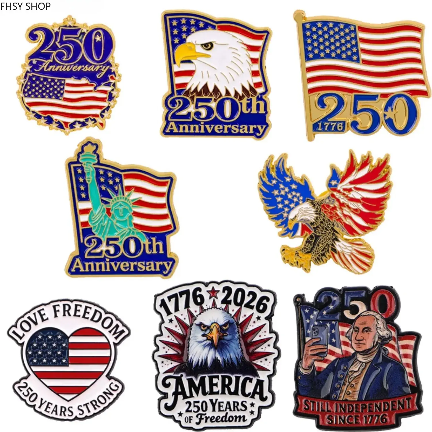 Unisex 4th of July Eagle & Flag Synthetic Enamel Pin Set - US 250th Anniversary Lapel Badge 1776-2026, Commemorative Brooch Gift for Patriotic Parades, Clothes, Hats