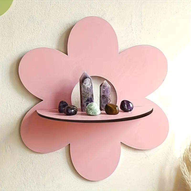 Floral Floating Shelf, Five-Leg Wall-Mounted Organizer, Transparent Frame, Artificial Wood, Space-Saving Display Rack for Home, Office, Bedroom, Room Decor