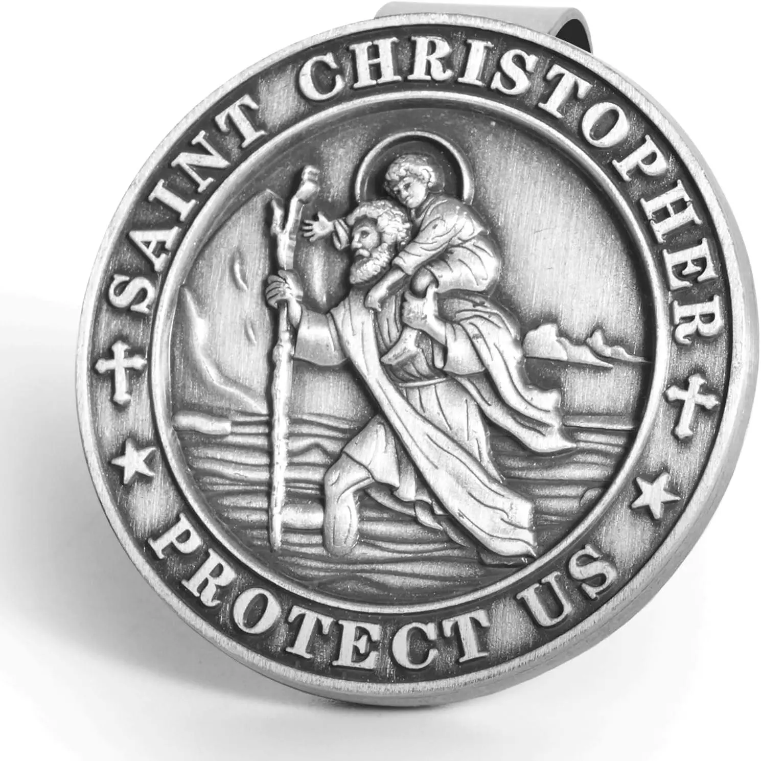 Christopher Medal Visor Clips, Travel Protection, 1 Pack | Saint Christopher Guardian Angel Metal Visor Medal, Catholic  for  Drivers & Family, Fits   Visors