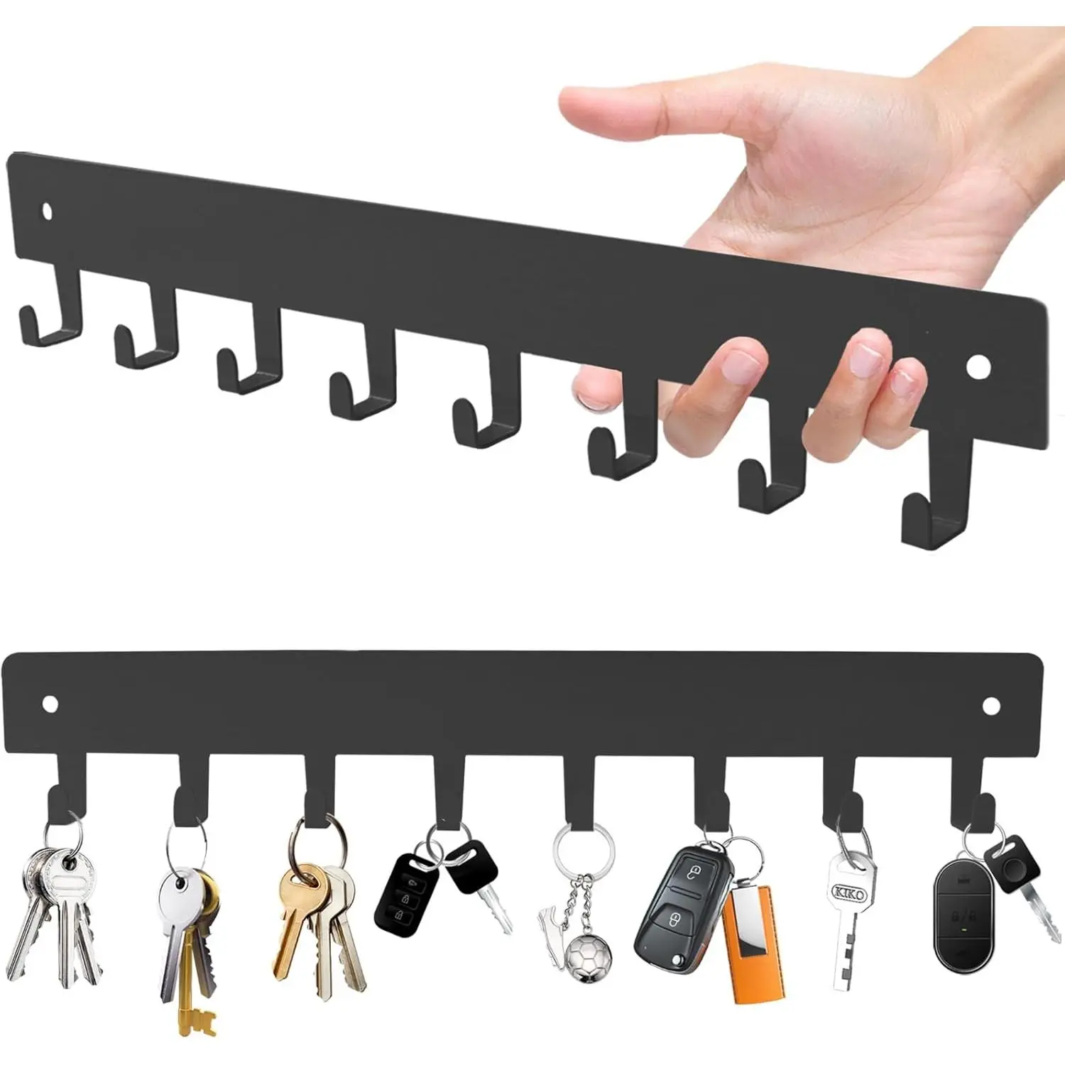 2 Pack Key Holder for Wall, Key Hooks with 8 Hooks, No Drilling Required, Self-Adhesive Key Holder, Hallway Wall Mount Keychain, Key Holder Wall Mount for Corridor, Living Room (Grey)