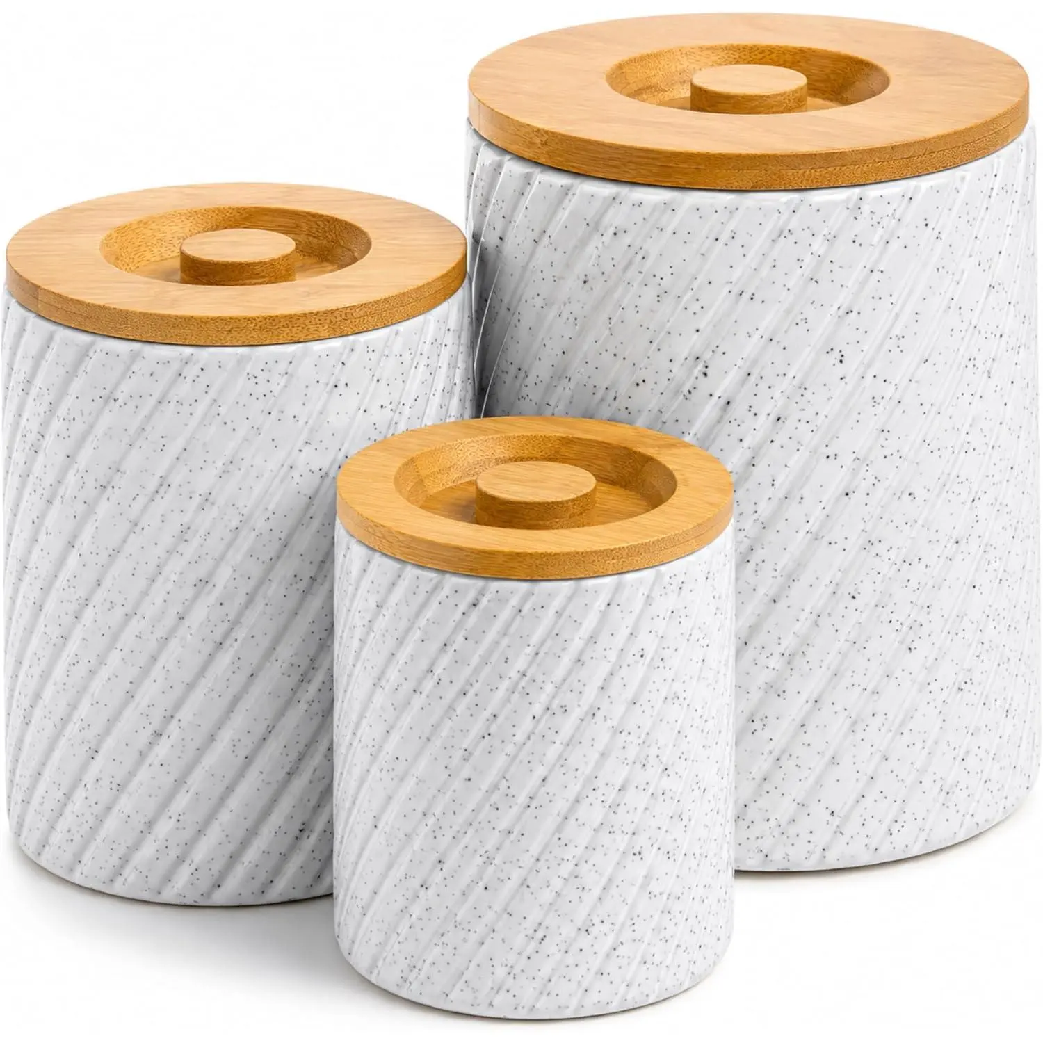 Flour Sugar Storage Containers - Ceramic Canister Set of 3 with Airtight   for  Counter - 80, 40 & 20 oz, White