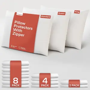 2 Pack Standard Pillow Protectors with Zipper, Premium Cotton Sateen Blend Tight Weave Lab Tested Non Noisy Zip Covers Breathable Non Crinky (20x26 Inches)