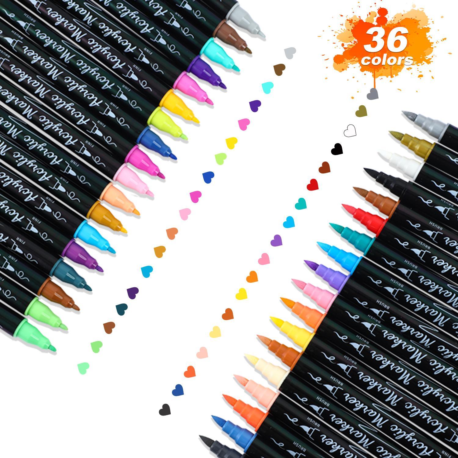 Acrylic Paint Marker Set, 1 Box Dual Tip Acrylic Paint Pen, Permanent Acrylic Paint Markers for Rock Painting, Canvas, Wood, Glass, Ceramic, Fabric, Plastic, Acrylic Marker Pens
