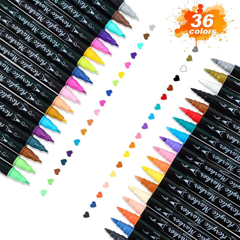 Acrylic Paint Marker Set, 1 Box Dual Tip Acrylic Paint Pen, Permanent Acrylic Paint Markers for Rock Painting, Canvas, Wood, Glass, Ceramic, Fabric, Plastic, Acrylic Marker Pens