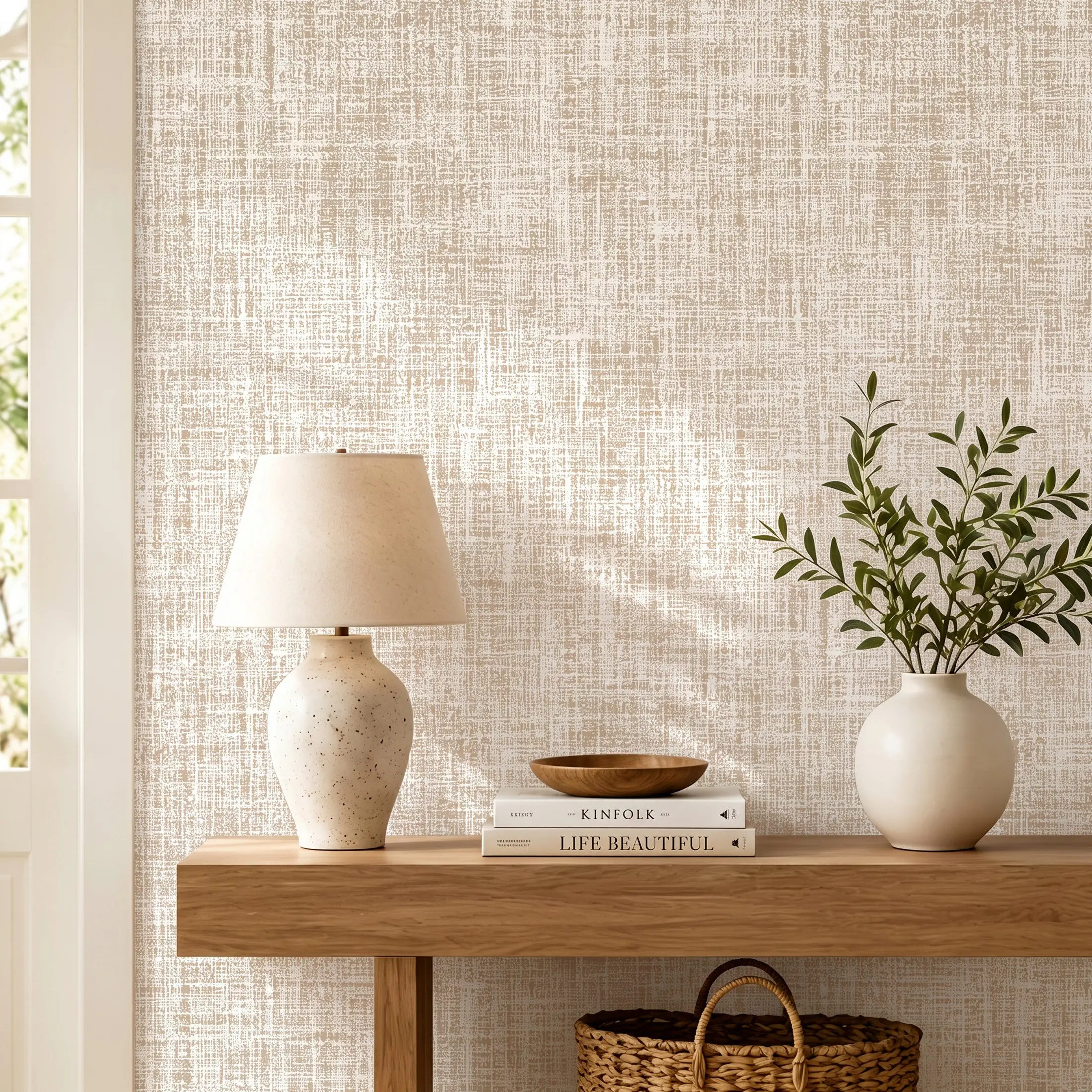 Linen Texture Self-Adhesive Wallpaper, Seamless Waterproof Fade-Resistant Wall Sticker, Durable Thick Film for Bedroom Bathroom Living Room Furniture Renovation