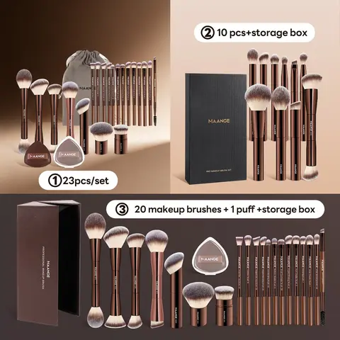 【Black Friday】Maange Makeup Brush Set with Aluminum Handle, Includes Foundation, Powder, Blush, Eyeshadow, Concealer & Highlighter Brushes, Sponge Puff & Storage Box #GLOBAL PICKS