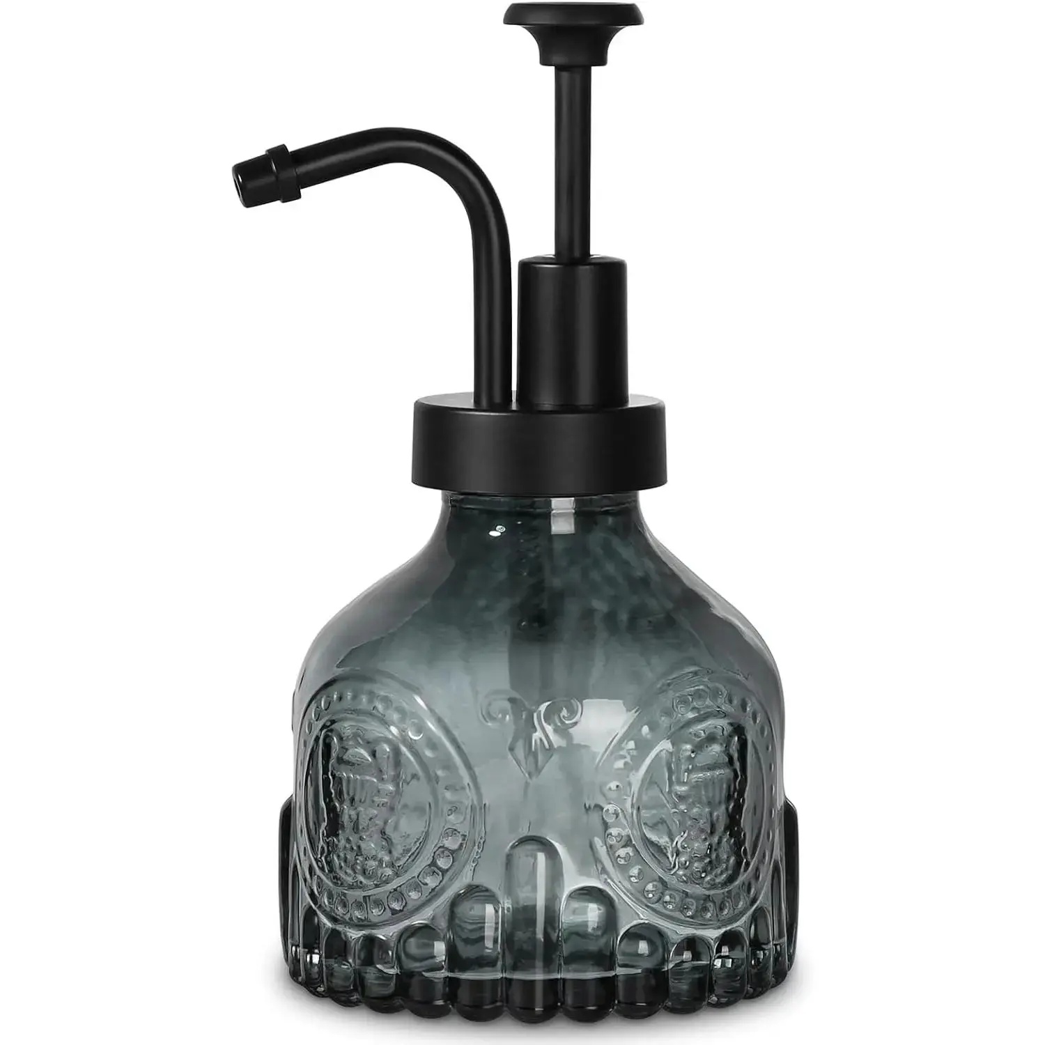 Black Soap Dispenser, Small Hand Soap Dispenser Bathroom, Glass Liquid Soap and Lotion Bottle with Pump, 7 fl oz Refillable Dish Dispenser for Kitchen, Gothic Goth Bathroom Decor