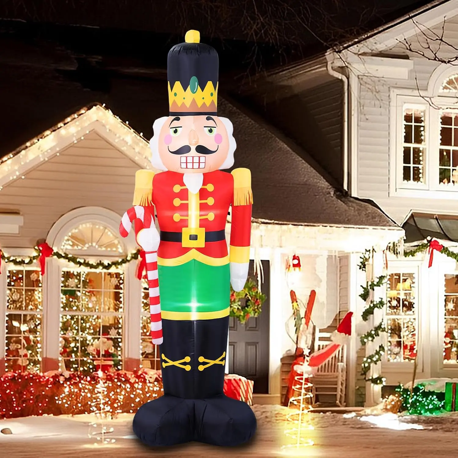 8FT Christmas Inflatables Nutcracker Soldier Outdoor ations, Christmas Blow Up Nutcracker ations with Candy Cane Built-in LEDs Inflatable Xmas for Holiday Party Outdoor Lawn Garden