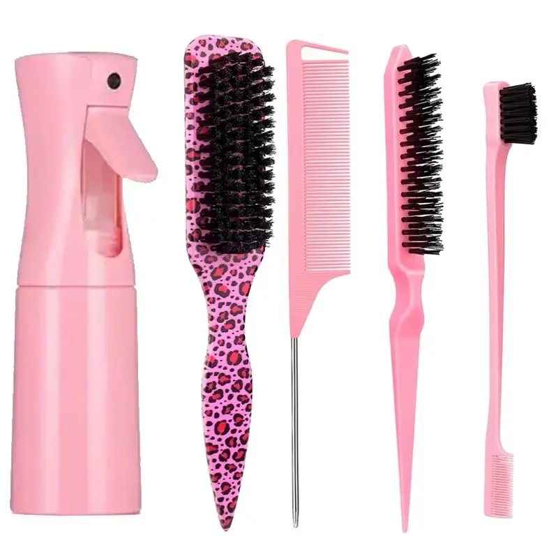 5-Piece Hair Styling Kit, Heat-Free Styling Set, Hairdressing Tool Set, Includes Large Spray Bottle, Straight Comb, Hairline Brush, Professional Hair Care Tools
