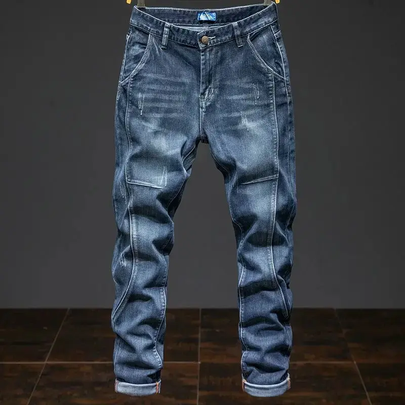 Splicing Elastic Loose Elastic Jeans Men's Autumn Korean Trend Pants Men's Harlan Denim Trousers Men Bootcut Jeans