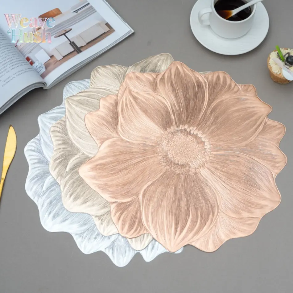 Heat-Resistant Silicone Household Placemat Table Pad Mat Set of 2, Stylish Bronze Sunflowers Design, Non-Slip Dining Table Decor DIY Bag Accessory, Silicone Placemats, Kitchen Decorative Placemat, 2Pcs