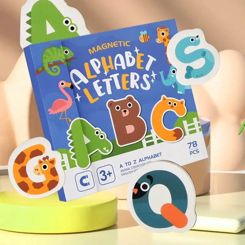 Magnetic Alphabet Letters Book for Kids 3+, Portable A-Z ABC Letter Magnets Educational Learning Toy, Preschool Spelling Word Game, Toddler Early Literacy Flash Cards, Travel Friendly Montessori Homeschool Kindergarten Classroom Teaching Aid, Cute Animal