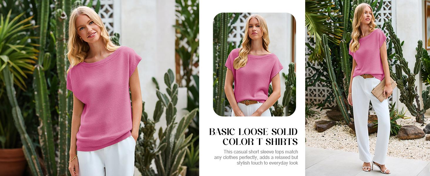 Saodimallsu Women's Off Shoulder Short Sleeve Knit Sweater Top Trendy One Shoulder Knitted Tank Top for Spring & Summer Outfits Soft Lightweight