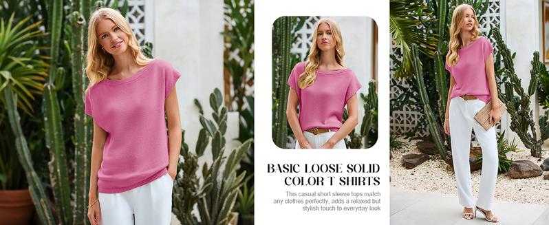 Saodimallsu Women's Off Shoulder Short Sleeve Knit Sweater Top Trendy One Shoulder Knitted Tank Top for Spring & Summer Outfits Soft Lightweight