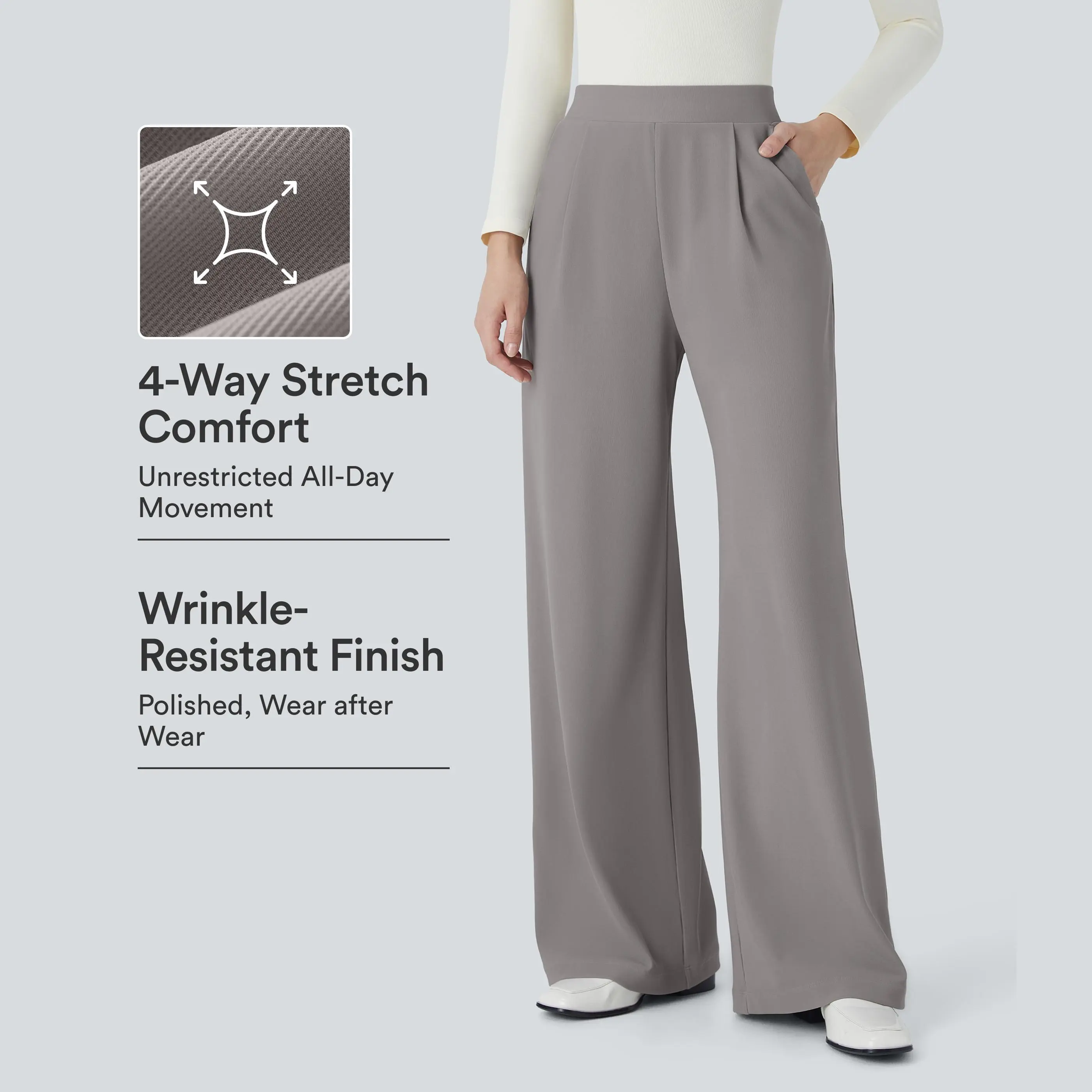 Halara Flex High Waisted Body Sculpt Waist-Slimming Pocket Wide Leg Micro Waffle Work Pants