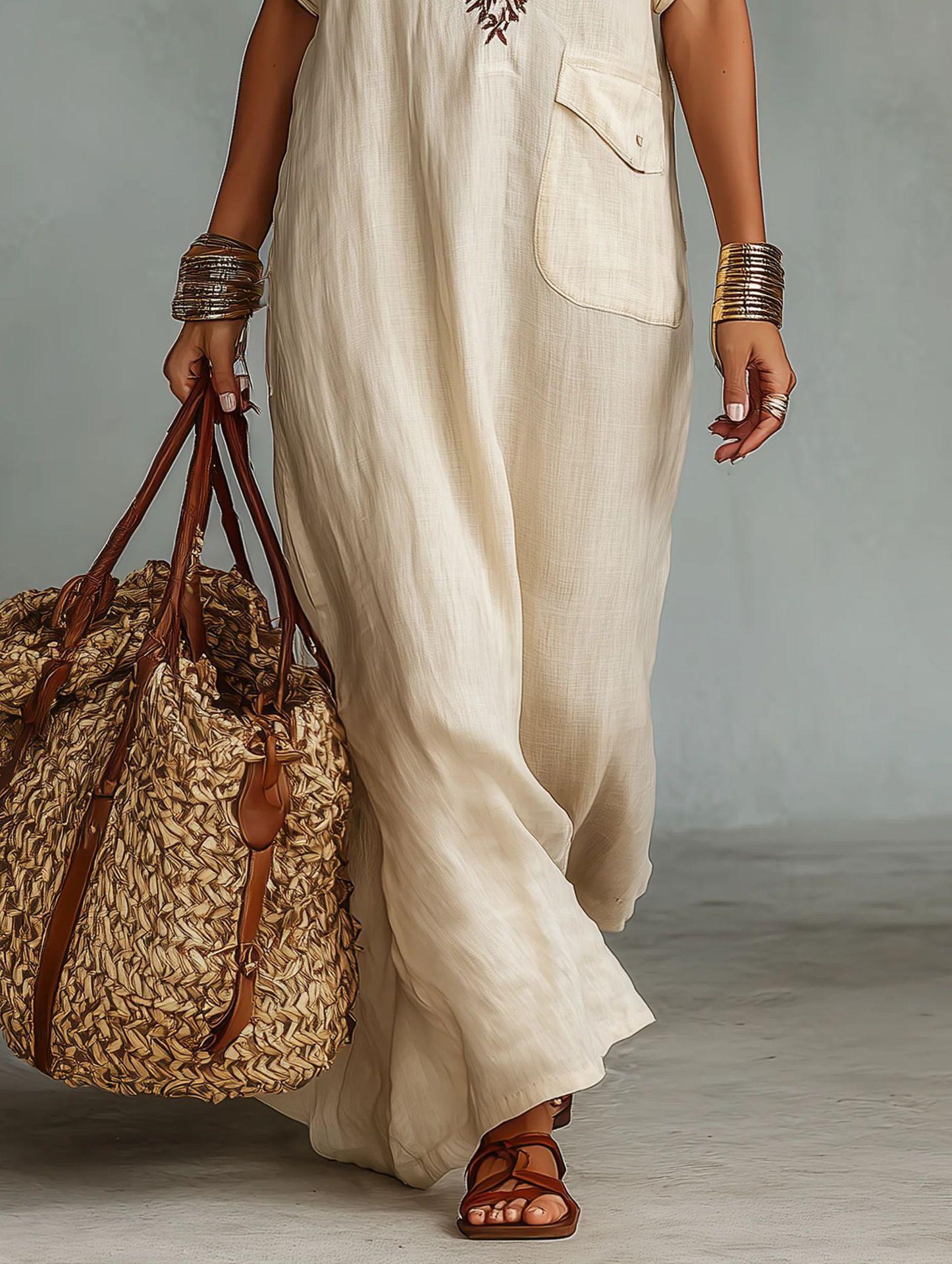 Boho Embroidered Dress - Perfect for Beach, Vacation & Brunch! Casual V-Neck Short Sleeve Pocket Maxi Dress #   MaxiDress #   Dress #   EmbroideredDress #   BohoFashion #   SummerDress #   VNeckDress #   WithPocket #   Outfit of the Day #   WomensFashion