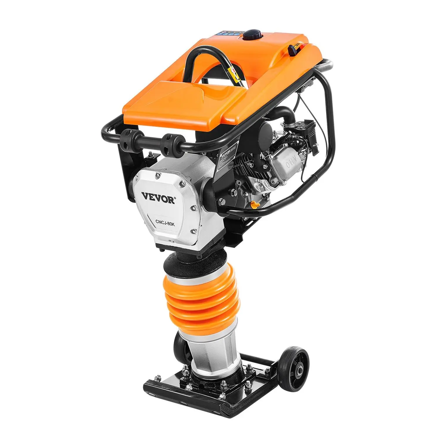【DealsForYouDays】VEVOR Jumping Jack Compactor, 6.5 HP Vibratory Rammer Fuel-Powered 196 cc Engine Tamper, 3600 lbs Impact Force, 26" Max Compaction Depth, Four-Spring, for Soil, Gravel, Concrete Slabs, Foundations