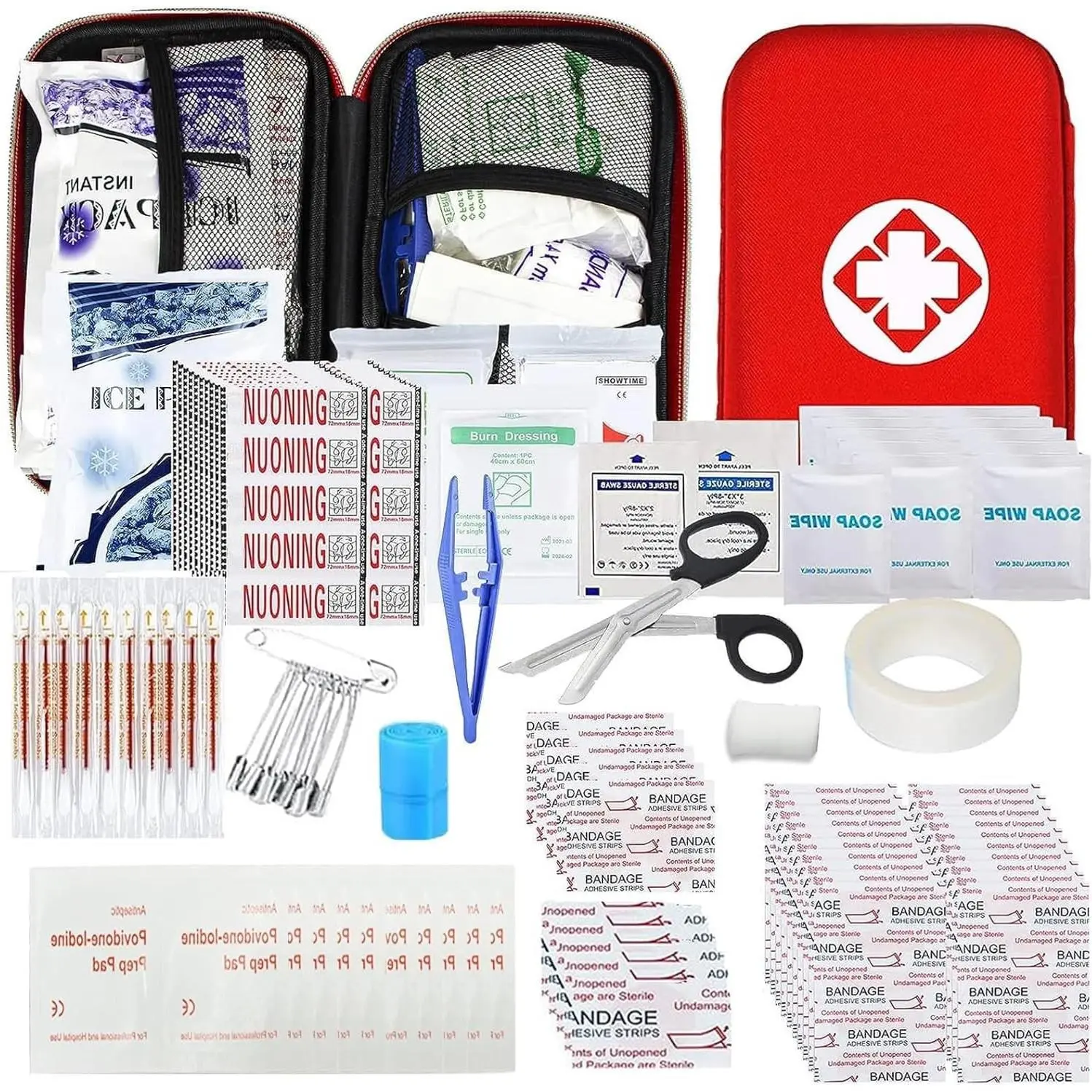 277PCS First Aid Kit Red Emergency Kit for Car Home Camping Travel Outdoor Hiking Office School Dorm Survival Essentials Portable Refill SuppliesGift