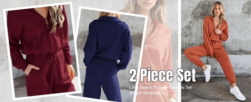 Women's 2 Piece Sweater Set Pullover Zip Up Sweatshirt Jogger Sweatpants Tracksuit Casual Outfit : Clothing, Shoes & Jewelry