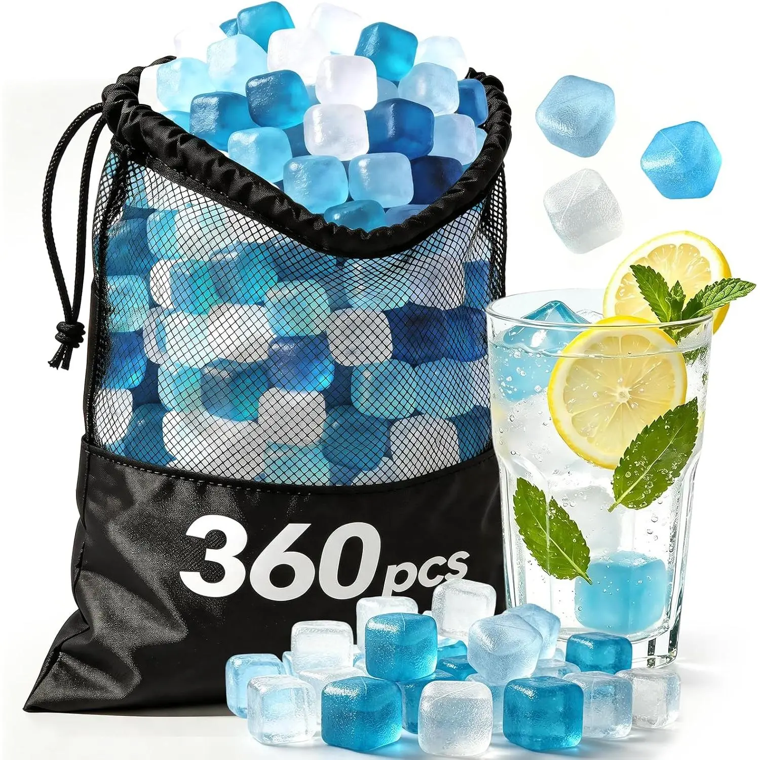 360 Pack Reusable Ice Cubes Refreezable Ice Cubes Without Diluting Reusable Ice Cubes for Drinks Large Pack Ice Cube Frozen BPA Free for Party Bars Ice Bath Camping