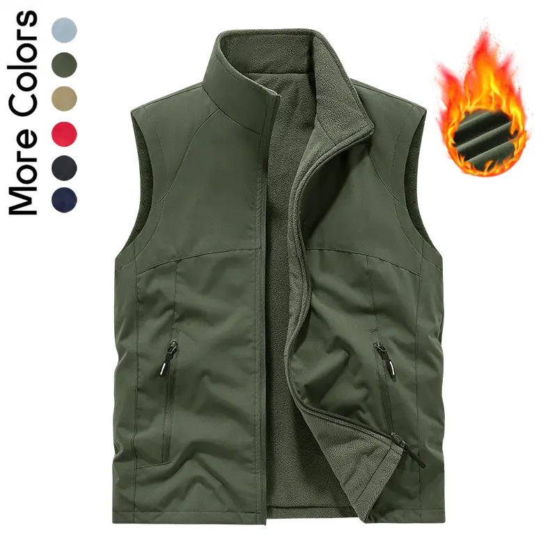 Men's Reversible Fleece Vest, 2‑Way Wear Windproof Sleeveless Jacket, Warm Zip‑Up Outerwear Gilet for Outdoor,Suitable for outdoor sports and fishing attire