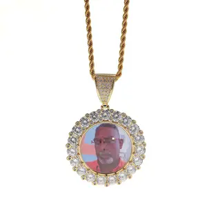 Personalized Iced Out Photo Pendant, DIY Round Custom Picture Necklace, Hip Hop Bling Jewelry for Men Women, Memorial Locket for Pet Couple, Unique Streetwear Accessories, Emotional Support Gift That Feels Like a Warm Hug