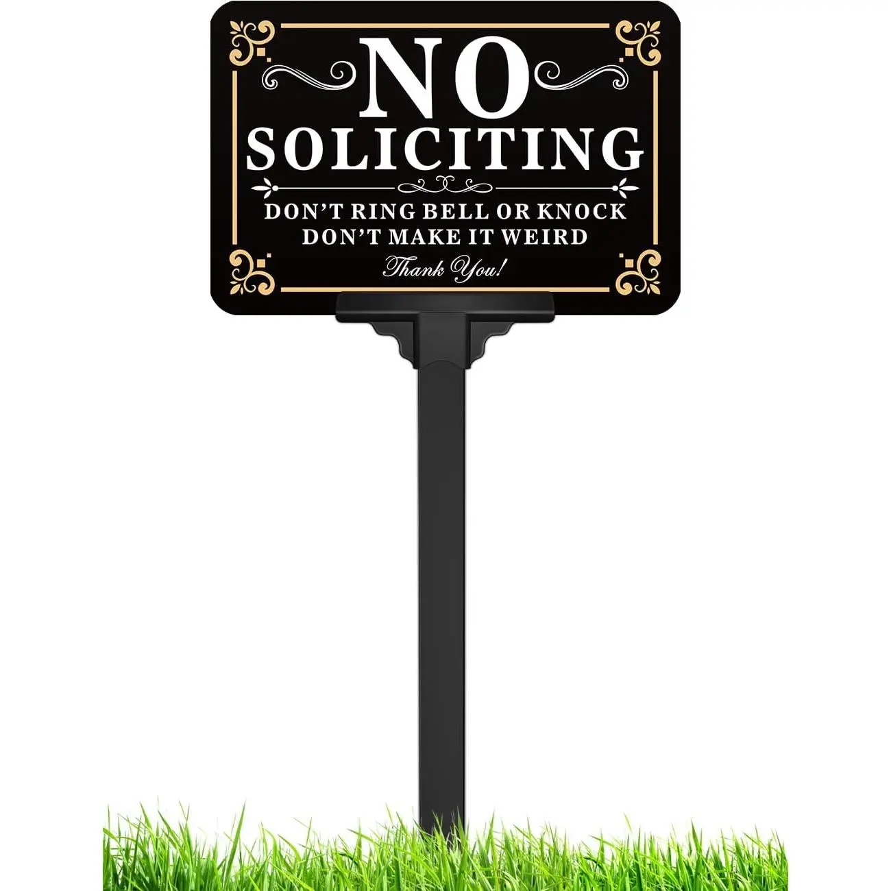 No Soliciting Sign for House with Stake - Adjustable Height - 12 x 8 Inch/37 Inch High - 50-mil Thick  -Metal No Soliciting Yard Sign for /Front Door and Business (Rectangle--01)